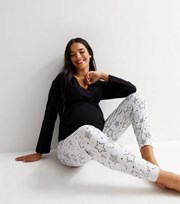 New Look Maternity Black Nursing Pyjama Set with Star Print